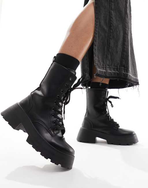 エイソス ASOS DESIGN Albany chunky lace up boots in black レディース-