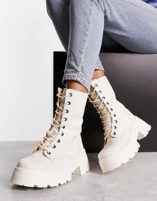 ASOS DESIGN Albany chunky lace up boots in off white | ASOS