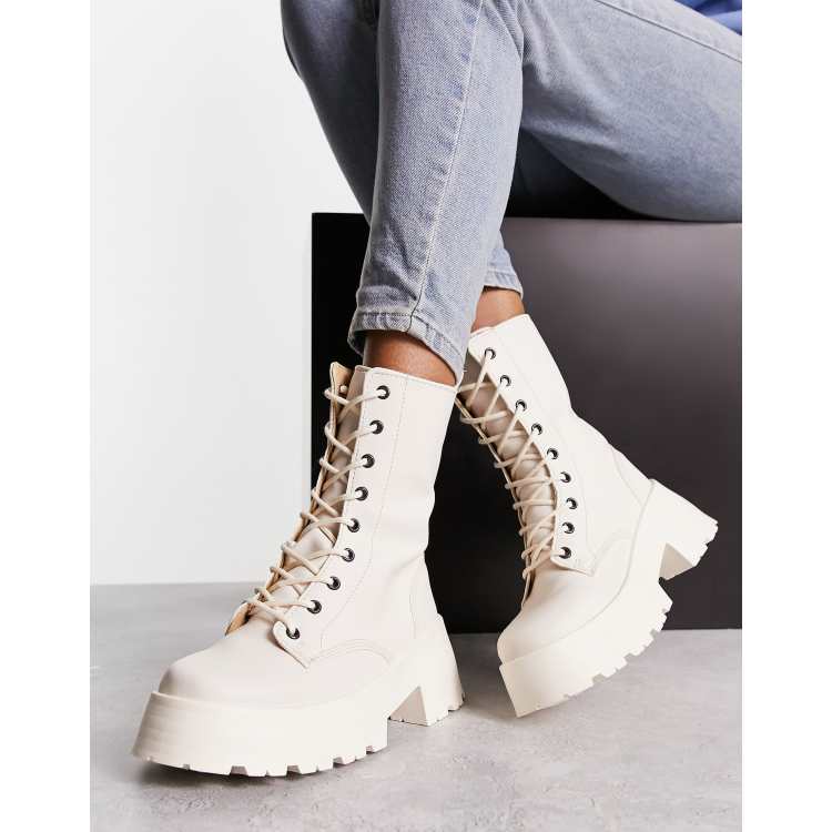 ASOS DESIGN Albany chunky lace up boots in off white