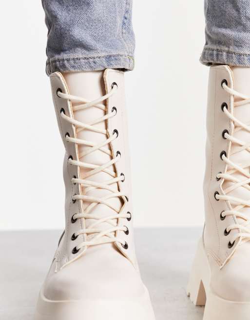 ASOS DESIGN Albany chunky lace up boots in off white