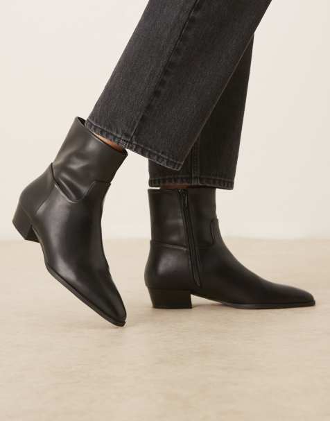 ASOS DESIGN Albie flat pointed ankle boots in black - view 1