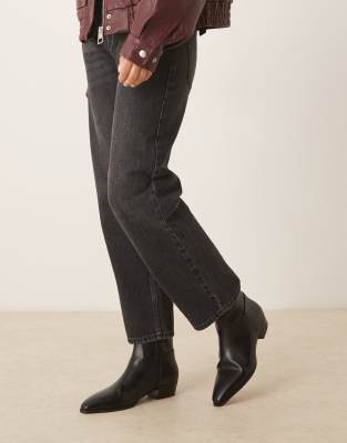 Asos Design Albie Flat Pointed Ankle Boots In Black