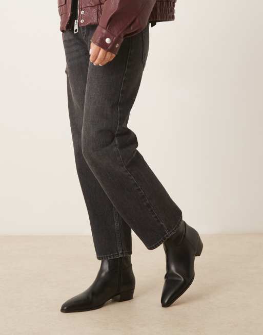 ASOS DESIGN Albie flat pointed ankle boots in black