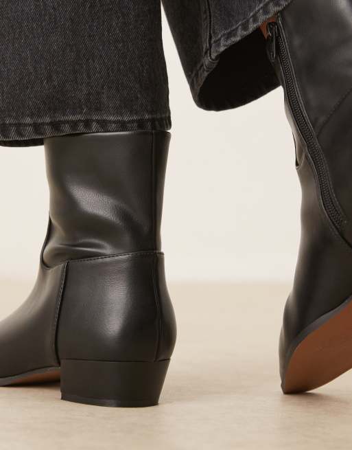 ASOS DESIGN Albie flat pointed ankle boots in black