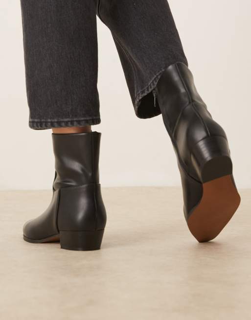 ASOS DESIGN Albie flat pointed ankle boots in black
