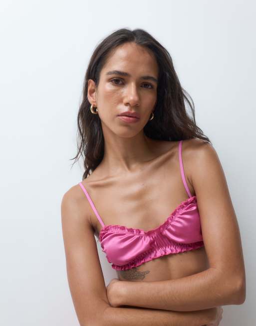 ASOS DESIGN Albie satin scrunch soft bra in pink, 5 of 5