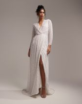 ASOS DESIGN Lennox sequin blouson sleeve wedding dress with train in -  ShopStyle