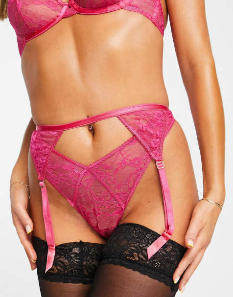 ASOS DESIGN - Alexis - Reggicalze in pizzo color magenta con bordi a festoncino - view 1