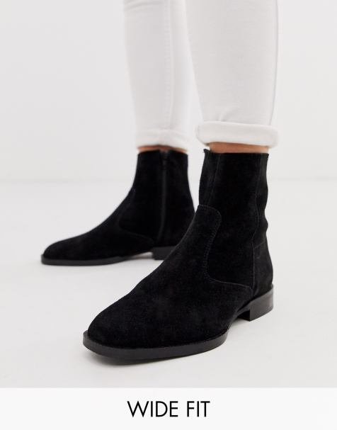 ASOS DESIGN - Alfie - Bottes ajustées en daim pointure large - Noir