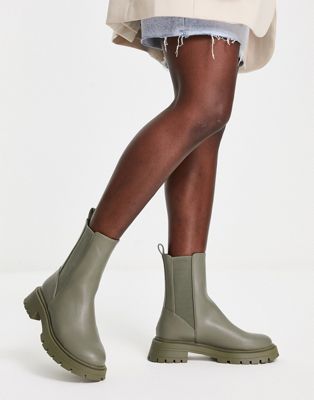 Asos Design Wide Fit Alfie Chunky Chelsea Boots In Khaki-green
