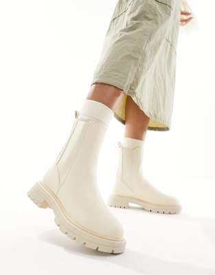 Asos Design Wide Fit Alfie Chunky Chelsea Boots In Off-white-neutral