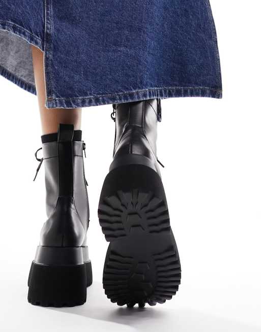 ASOS DESIGN - Alfresco - Veterlaarzen met dikke zool in zwart, 4 van 4