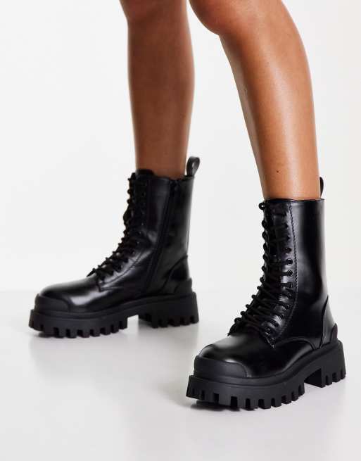 ASOS DESIGN Algebra chunky lace up boots in black