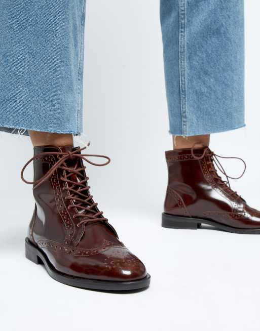 Asos Design Aliance Leather Lace Up Brogue Boots Asos