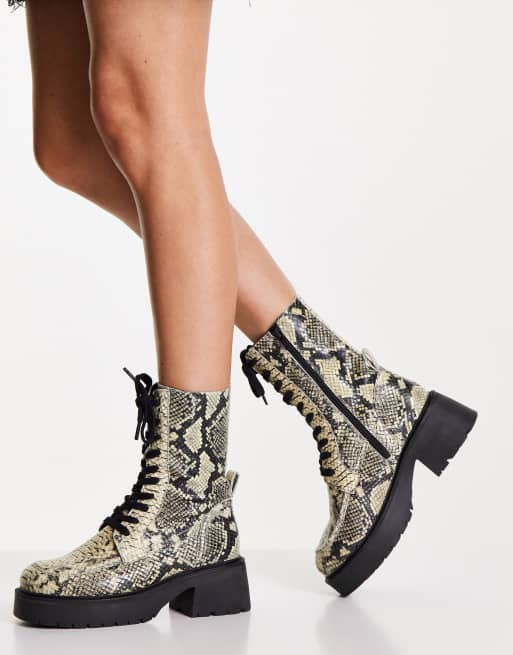 snake print lace up boots