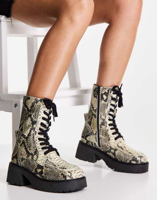 Snakeskin lace up store booties