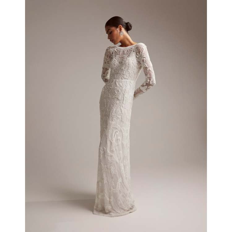 asos beaded wedding dress Queen of Gems Gown Strapless Crystal Fit & Flare Evening Gown in Atlanta  (CC0688W) – THE BAKVRI SHOWROOM main image 0