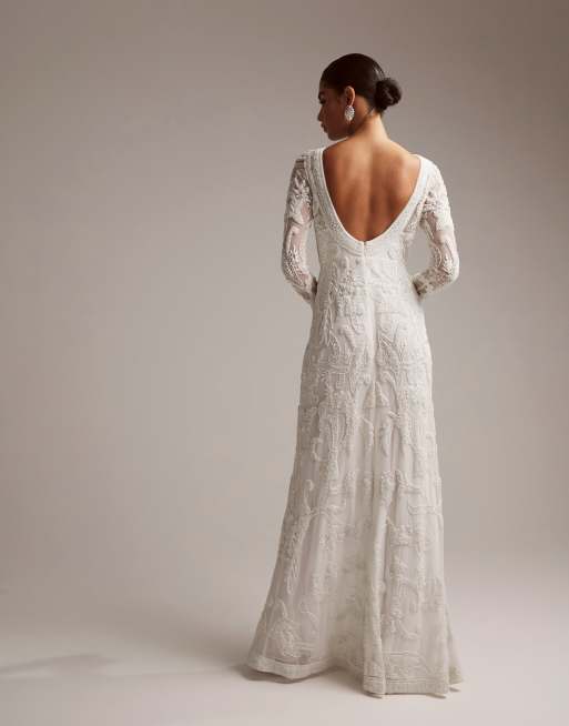 ASOS DESIGN Alice beaded placement wedding dress in ivory