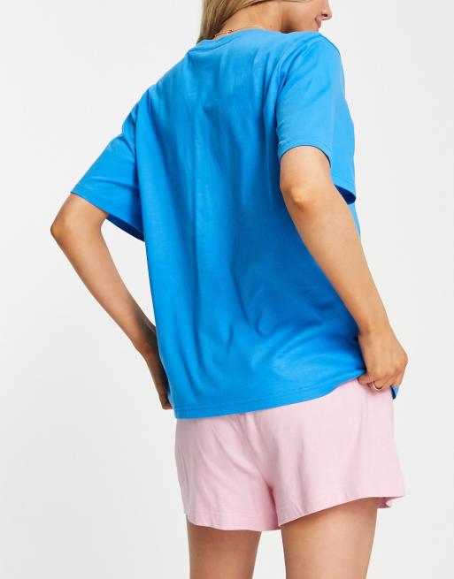 ASOS DESIGN Alice in Wonderland pyjama tee & shorts set in blue & pink, 3 of 4