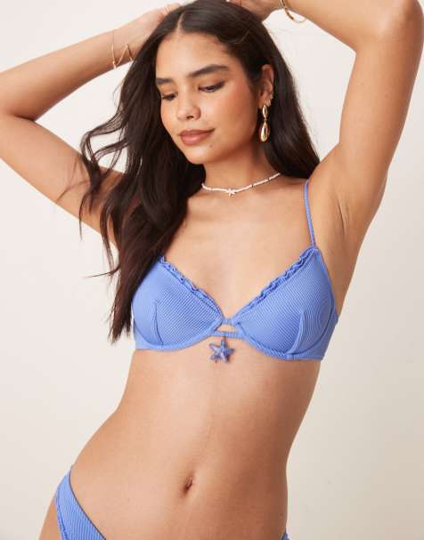 ASOS DESIGN - Alice - Kornblomstblå bikinitop med bølgekant, bøjle og søstjerne-detalje - view 1