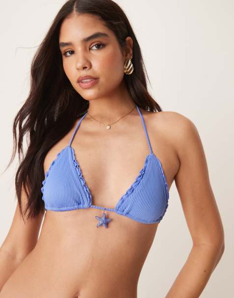 ASOS DESIGN - Alice - Kornblomstblå trekants-bikinitop med bølgekant og søstjerne-detalje - view 1
