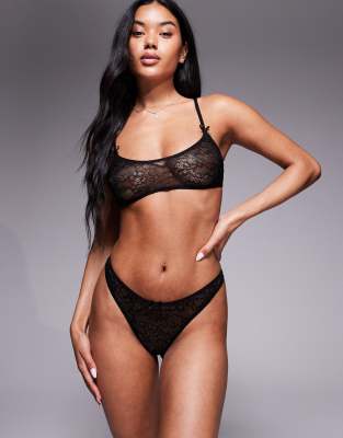 Asos Design Alice Lace High Leg Thong In Black