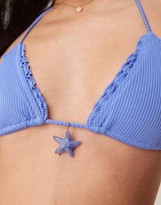 Asos Design Alice Lettuce Edge Triangle Bikini Top With Starfish Detail