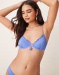 [ASOS DESIGN] ASOS DESIGN Alice lettuce edge underwired bikini top with starfish detail in cornflower blue 30B Blue