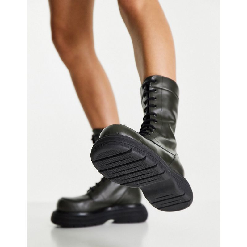 ZPqR5 Scarpe DESIGN - Alicia - Stivali stringati kaki a suola spessa in pelle premium