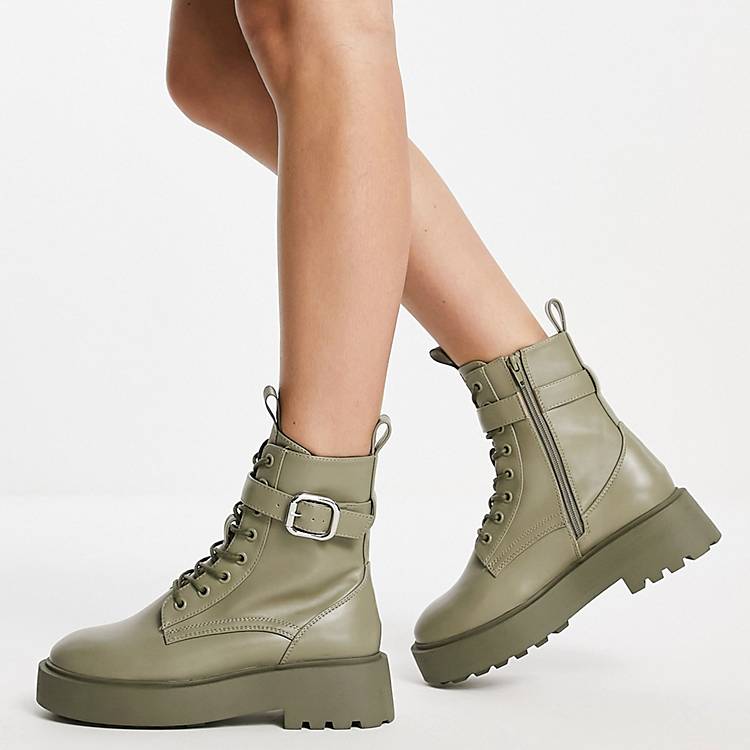 ASOS DESIGN Alix chunky up ankle boots in khaki |