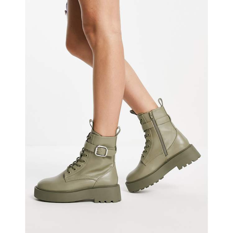 ASOS DESIGN Alix chunky lace up ankle boots in khaki | ASOS