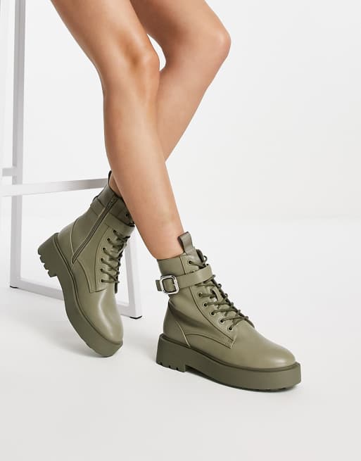 ASOS DESIGN Alix chunky lace up ankle boots in khaki | ASOS