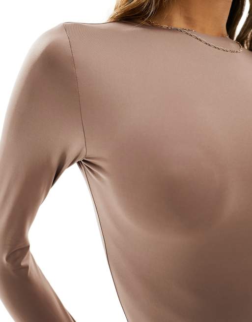 ASOS DESIGN All Day smoothing body with long sleeves in taupe, 2 of 4