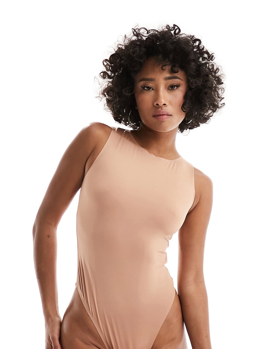 ASOS DESIGN All Day smoothing racer body in camel-Neutral