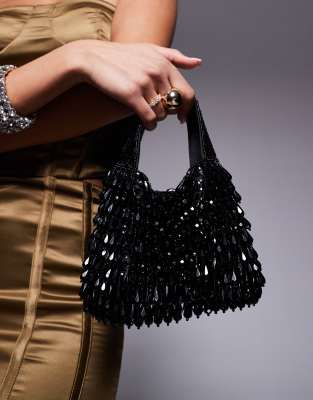 all over beaded grab bag in black