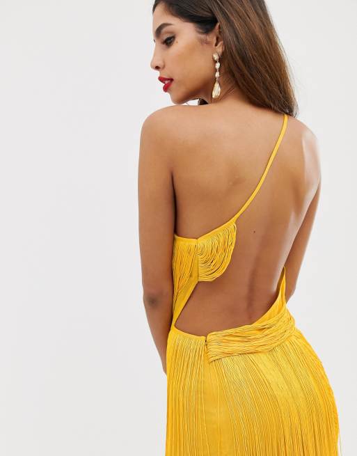 Asos yellow sale fringe dress