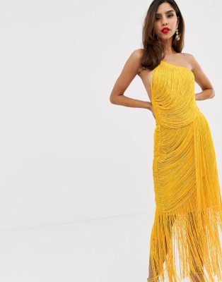 mustard fringe dress