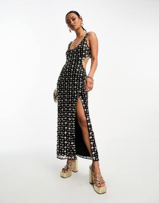 ASOS DESIGN all over embellished cami midi dress in black