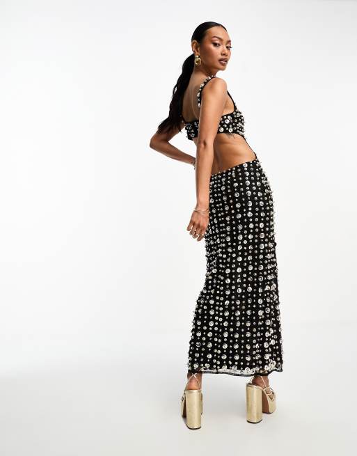 ASOS DESIGN all over embellished cami midi dress in black | ASOS