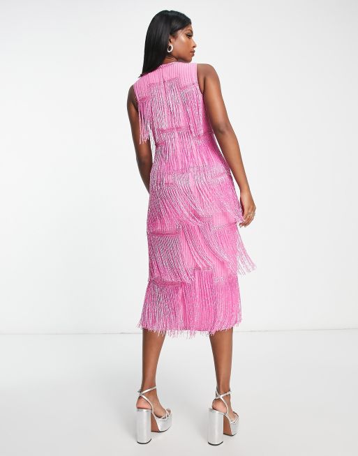 Asos pink fringe store dress