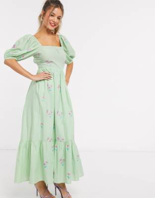 asos green lace midi dress