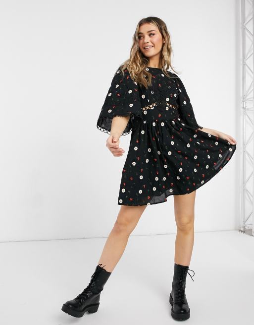 Asos black embroidered outlet dress