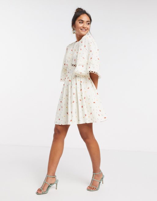 Asos design mini skater 2025 dress in pretty embroidery