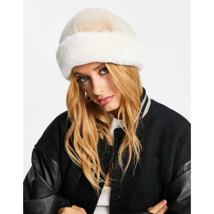 ASOS DESIGN all over faux fur hat in tonal colour block