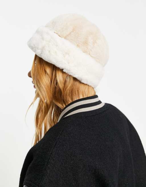 ASOS DESIGN all over faux fur hat in tonal colour block