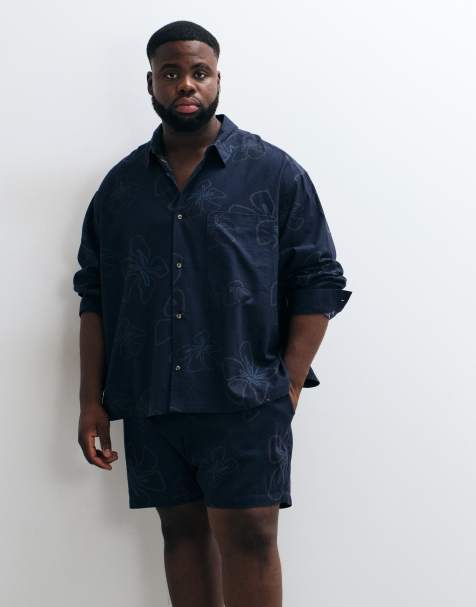 ASOS DESIGN co-ord all over floral print short with linen in navy