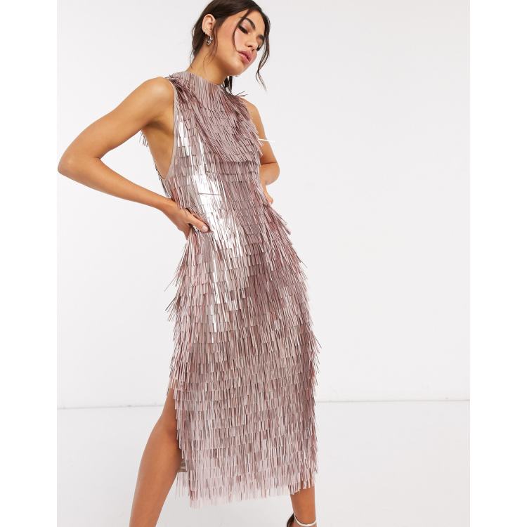 ASOS DESIGN all over fringe embellished midi dress