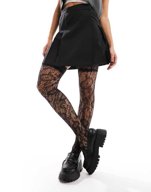  ASOS DESIGN all over lace hold ups in black