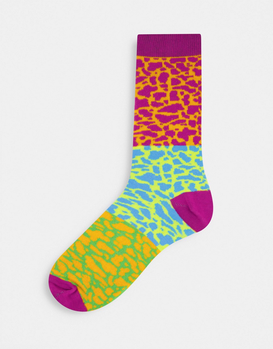 ASOS DESIGN all over leopard print color block ankle socks-Multi