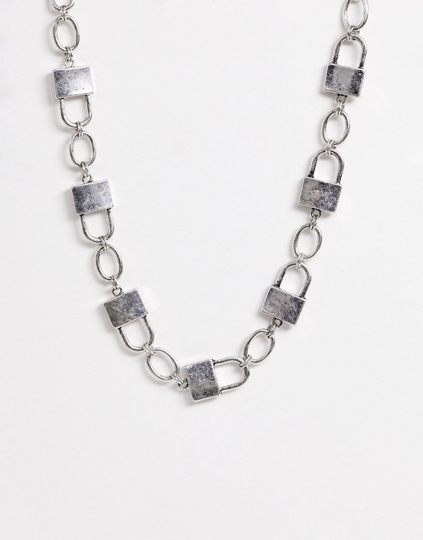 ASOS DESIGN all over padlock neckchain-Silver